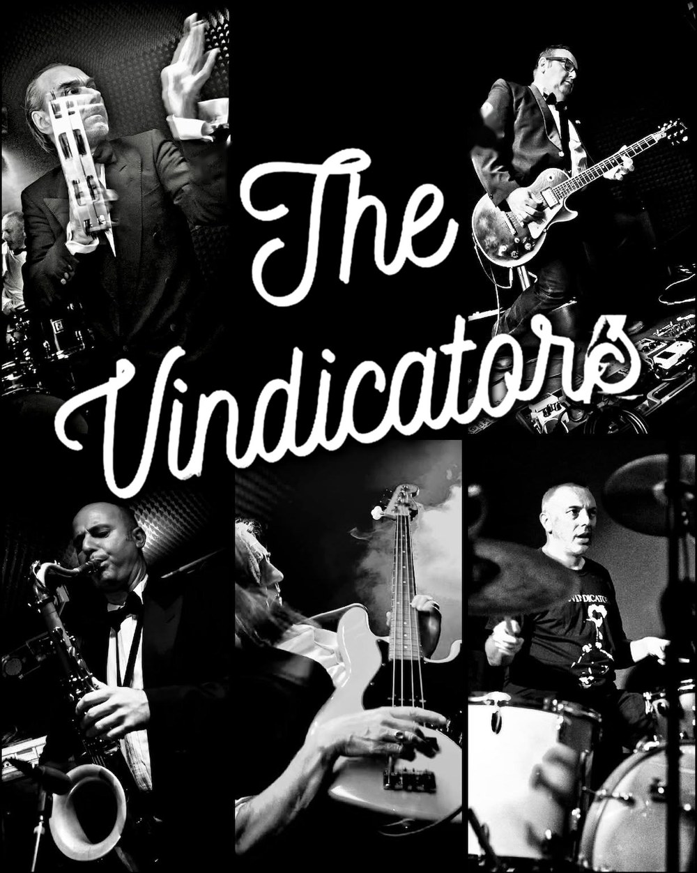 The Vindicators: collage dei cinque musicisti dal vivo, con la scritta The Vindicators al centro